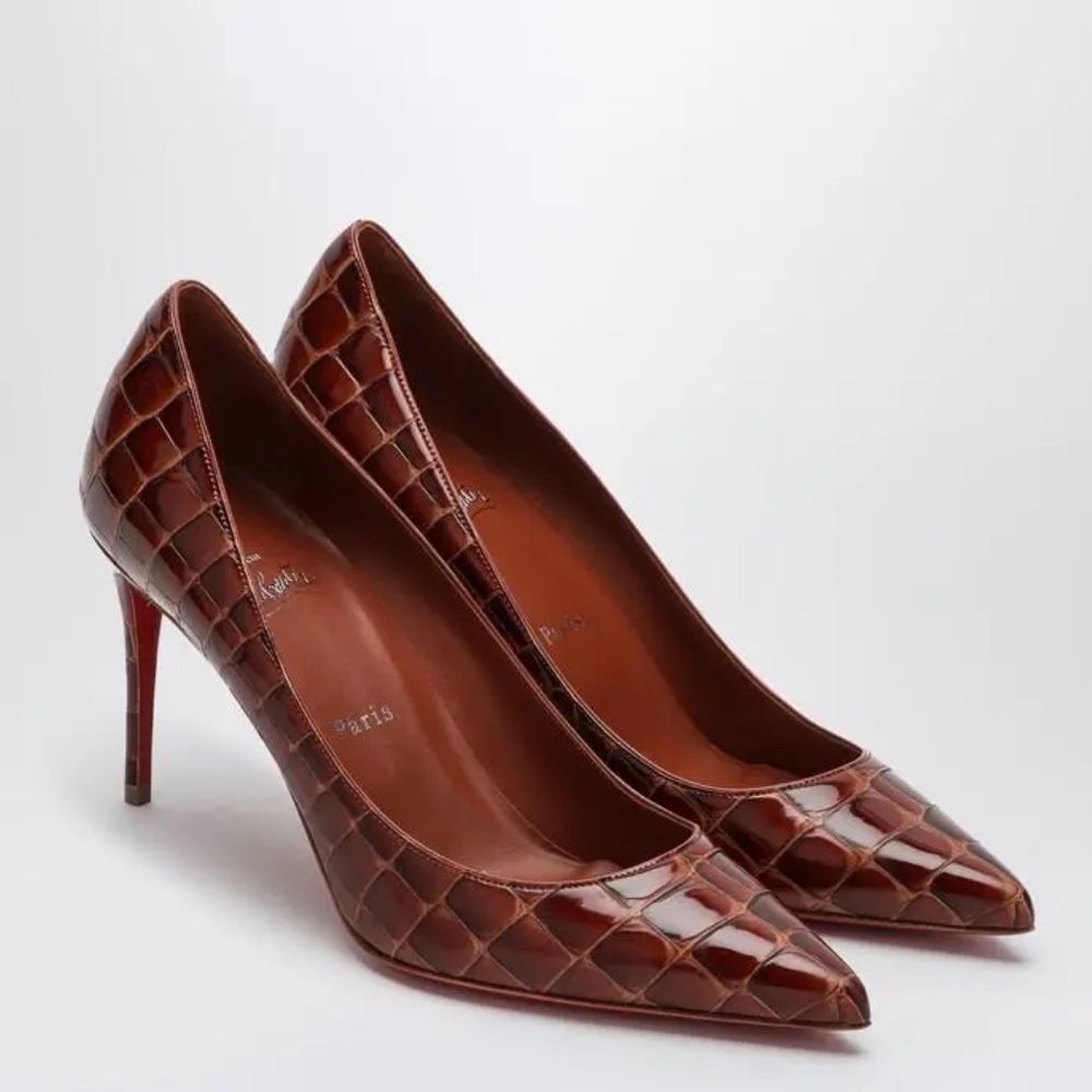 New Size 36.5 Christian Louboutin Kate 85 Brown Alligator Print Pumps